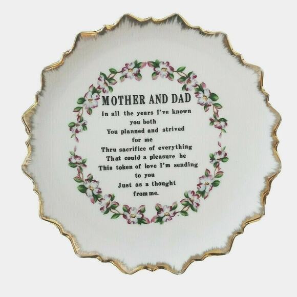 Tribute to Mother Dad Floral Plate Wall Hanging 7" VTG Retro Parent Gift Poem - Picture 15 of 16